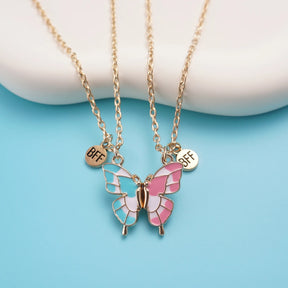 2 Pcs/set Best Friends Pendant Necklace For Woman Magnetic Adjustable Butterfly Lover Broken Heart Chain BFF Jewelry Gifts