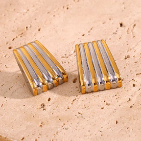 Brinco Trapezional Bicolor em Aço Inoxidável