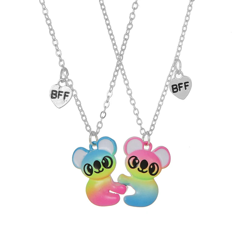 2Pcs/set Cute Koala Pendant Best Friend Forever Girl BFF Chain Necklaces for Daughter Party Birthday Gift Jewelry Wholesale