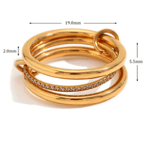 Anel Elegante de Zircônia em Aço Inoxidável