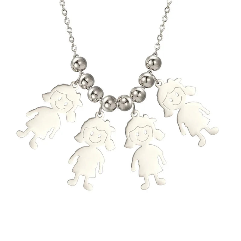 Stainless Steel Necklace Boy Girl Kids Pendant Necklace for Women Men Beads Chain Choker Family Jewelry Gift collares aesthethic