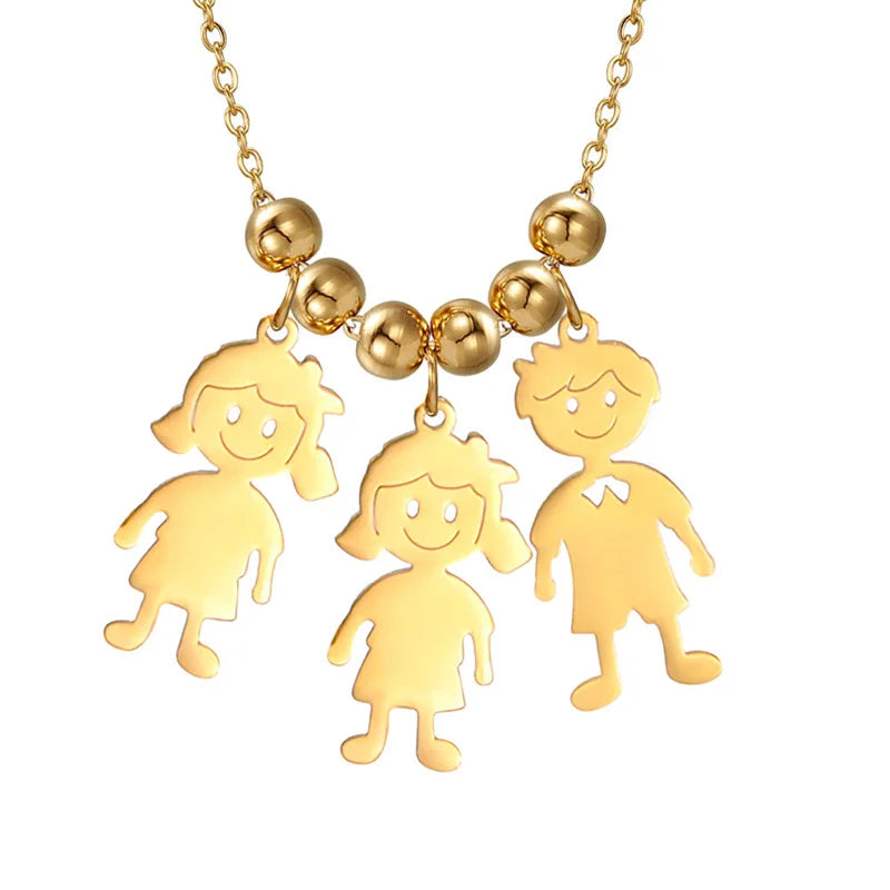 Stainless Steel Necklace Boy Girl Kids Pendant Necklace for Women Men Beads Chain Choker Family Jewelry Gift collares aesthethic
