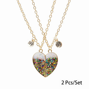 2 Pcs/set Best Friends Pendant Necklace For Woman Magnetic Adjustable Rainbow Daisy Lover Broken Heart Chain BFF Jewelry Gifts