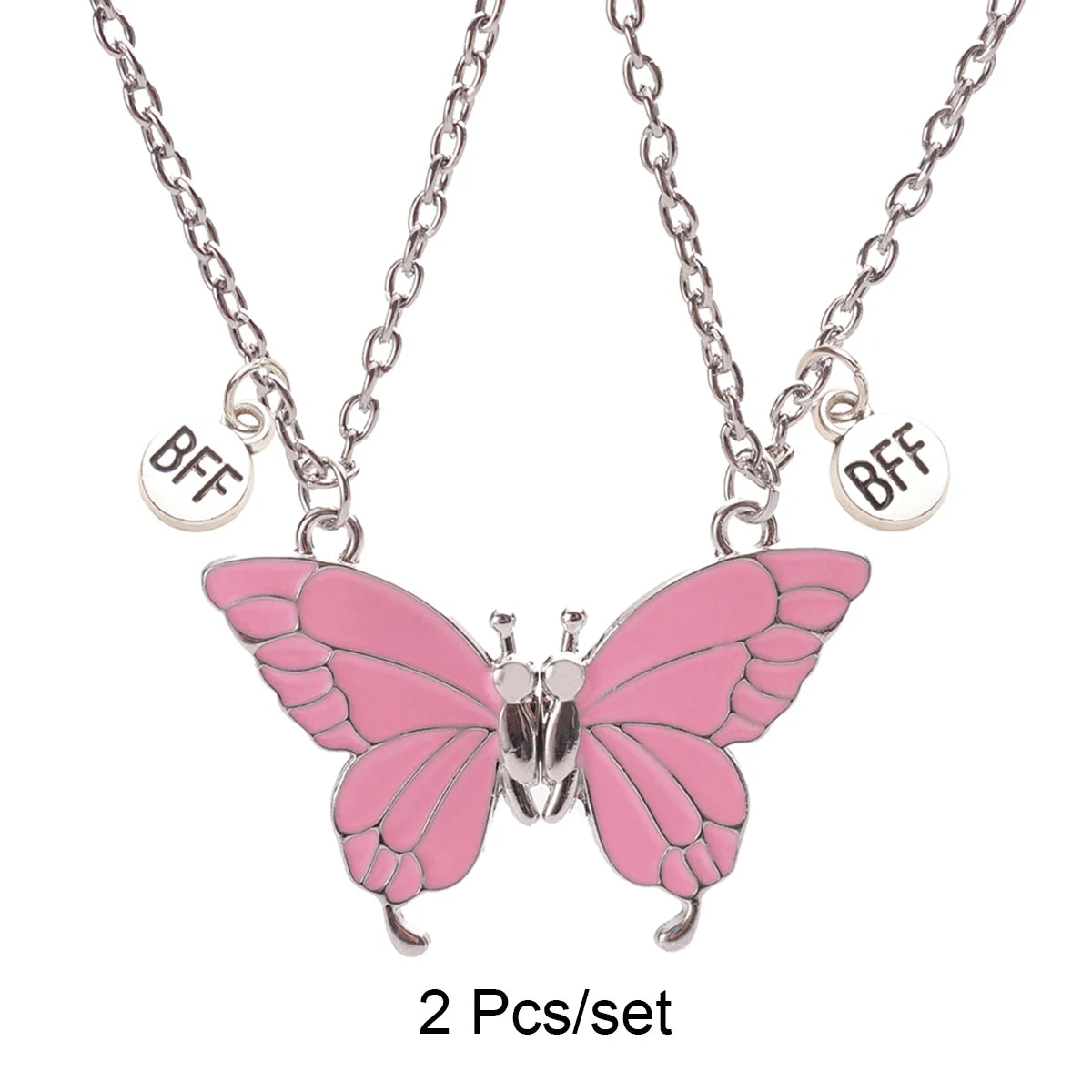 2 Pcs/set Best Friends Pendant Necklace For Woman Magnetic Adjustable Butterfly Lover Broken Heart Chain BFF Jewelry Gifts