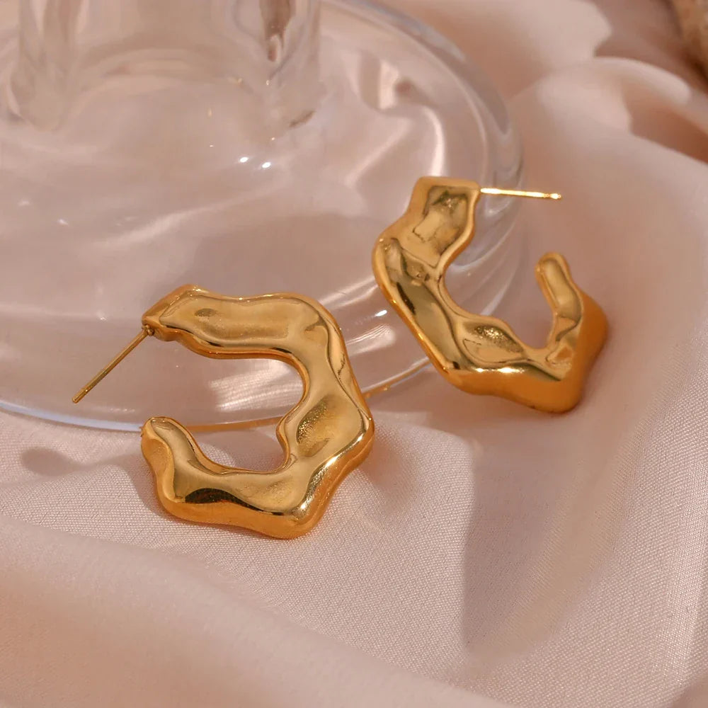 Brincos de Aço Inoxidável com Design Orgânico Dourado