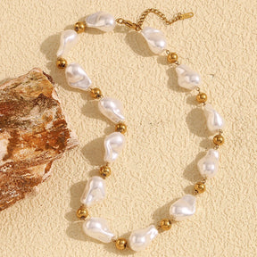 Colar de Pérolas Barroco Luxo em Aço Inoxidável 18K