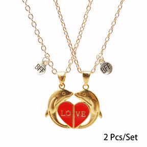 2 Pcs/set Best Friends Pendant Necklace For Woman Magnetic Adjustable Rainbow Daisy Lover Broken Heart Chain BFF Jewelry Gifts