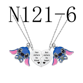 Cute Cartoon Stitch Couple Necklace Stainless Steel Heart Pendant Neck Chain Lovers Best Friends Jewelry Gift