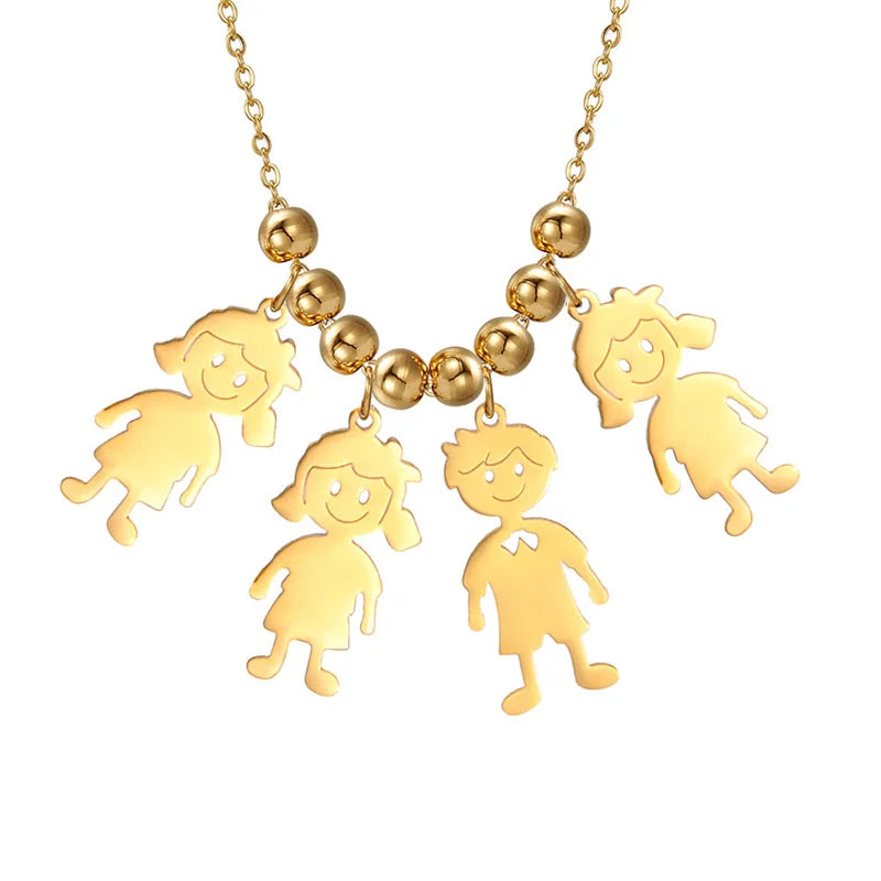 Stainless Steel Necklace Boy Girl Kids Pendant Necklace for Women Men Beads Chain Choker Family Jewelry Gift collares aesthethic