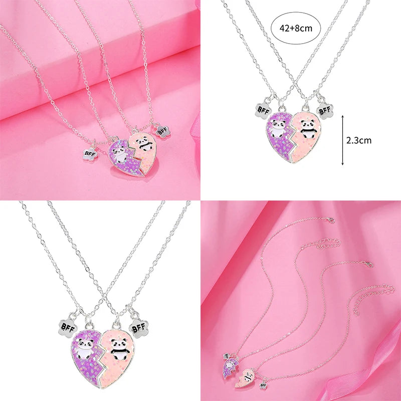 2PCS/Set Panda Heart Broken Pendant Necklace BFF Couple Jewelry for Girls Fashion Friendship Best Friends Gifts
