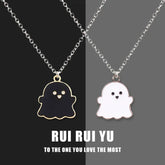 2Pcs Cute Black And White Ghost Pendant Necklaces For Women Men Best Friend Lovely Ghost Pendant Couple Necklace Fashion Jewelry