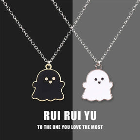 2Pcs Cute Black And White Ghost Pendant Necklaces For Women Men Best Friend Lovely Ghost Pendant Couple Necklace Fashion Jewelry