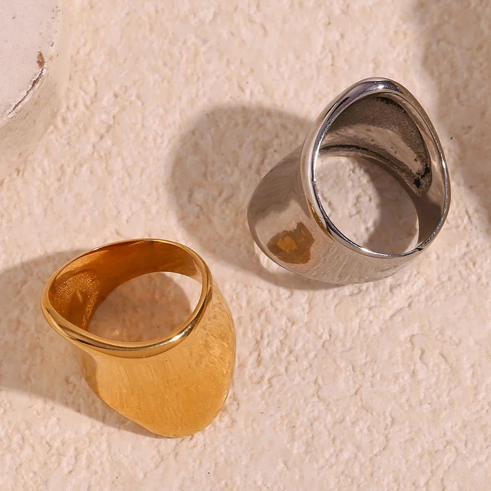 Anel Elegante de Aço Inoxidável Dourado e Prateado
