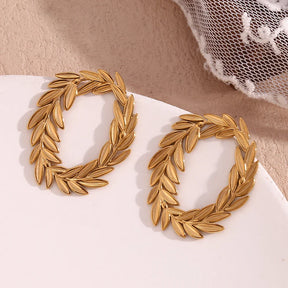 Brincos de Argola Folheados a Ouro com Design de Folhas
