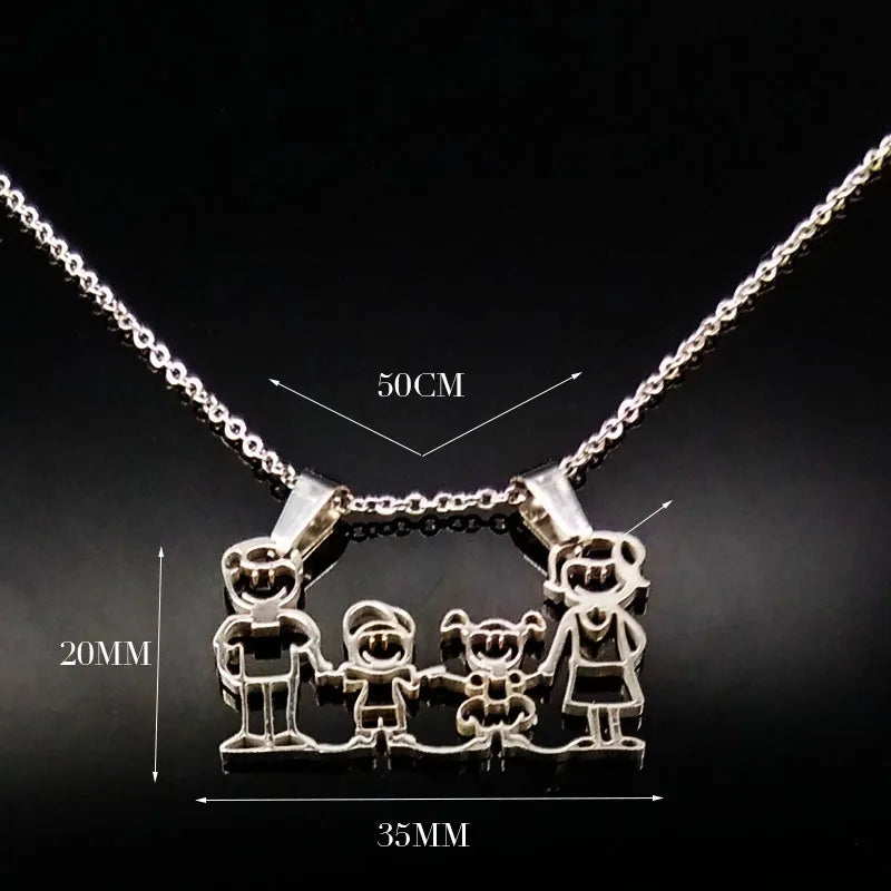 Stainless Steel Necklace Mama Family Necklaces Silver Color Love Boy Girl Pendant Jewelry Women Christmas Gift 355