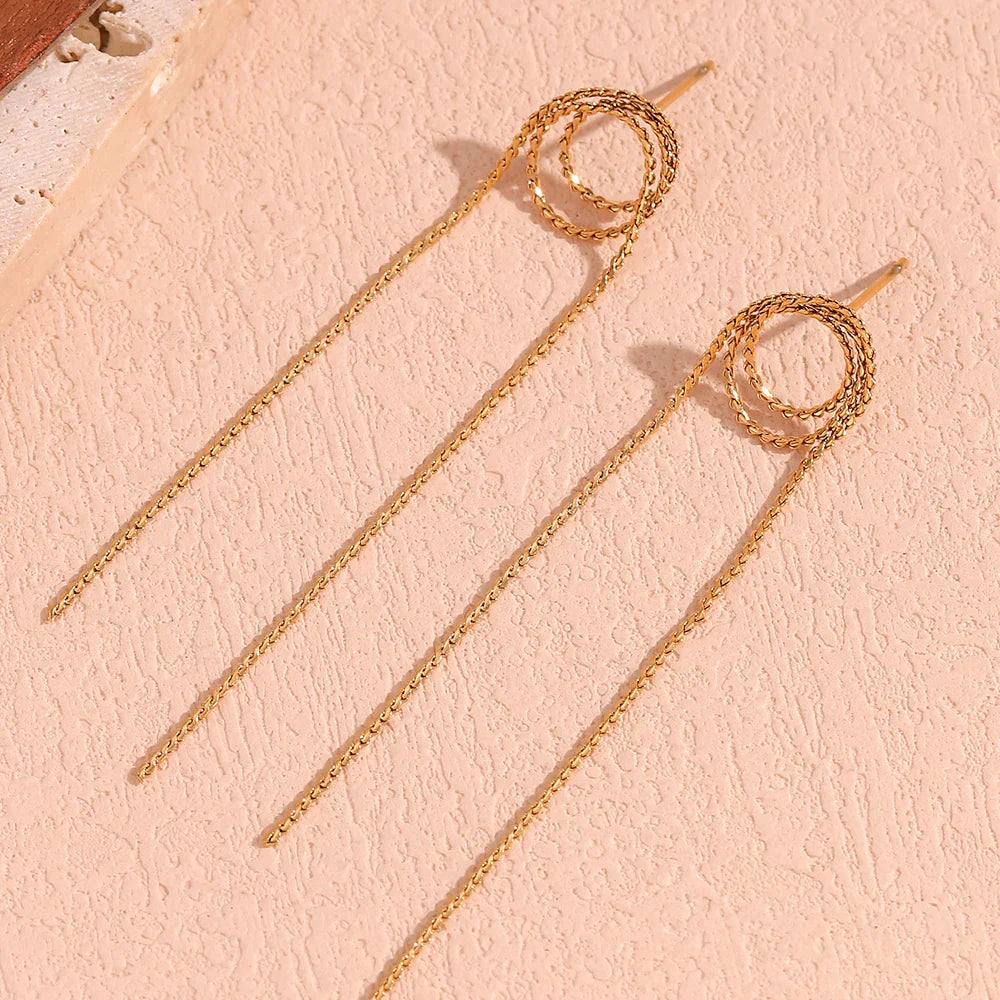 Brincos Longos de Borla com Zircônia Banhados a Ouro