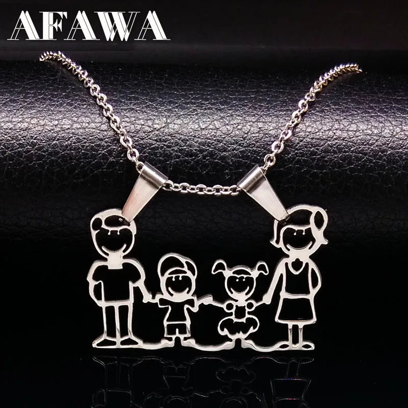 Stainless Steel Necklace Mama Family Necklaces Silver Color Love Boy Girl Pendant Jewelry Women Christmas Gift 355