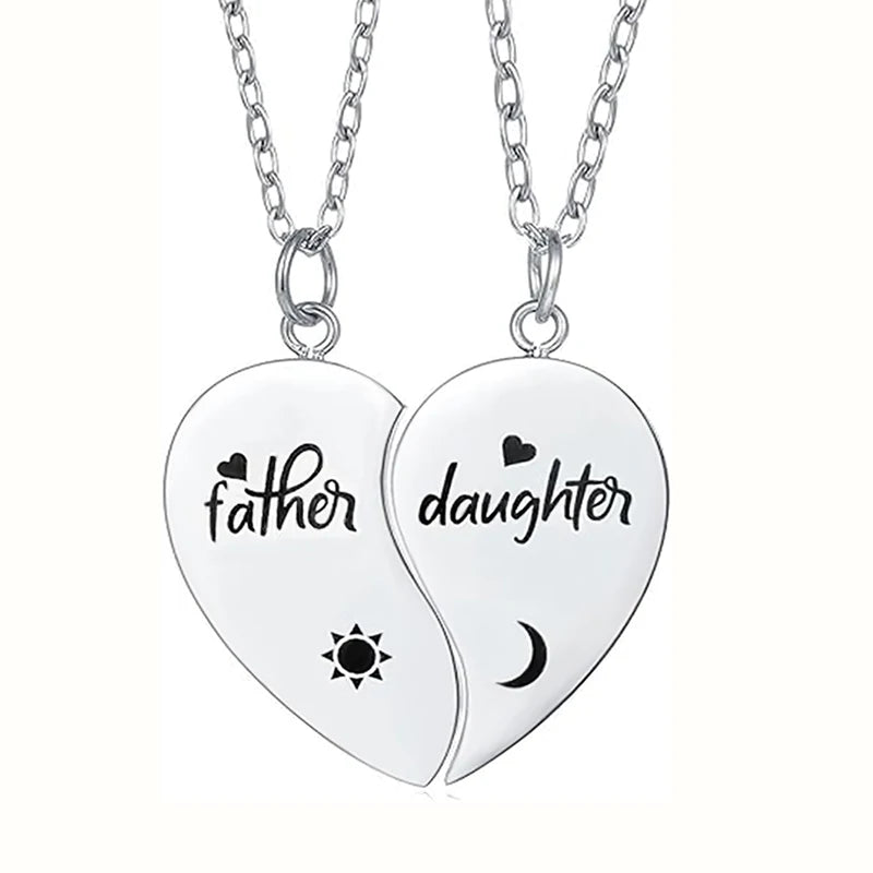 2 Pcs/Set Father Daughter Mother Son Necklace Stainless Steel Heart Puzzle Pendant Necklace Family Jewelry