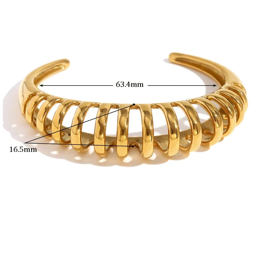 Pulseira Elegante de Aço Inoxidável com Design Ondulado