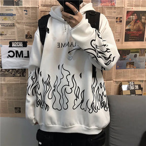 Moletom flame harajuku casual moda oversized hoodies y2k streetwear vintage sweatshirts