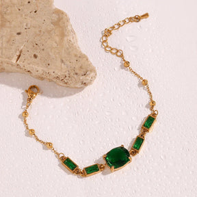 Pulseira Elegante Verde com Zircônia e Aço Inoxidável