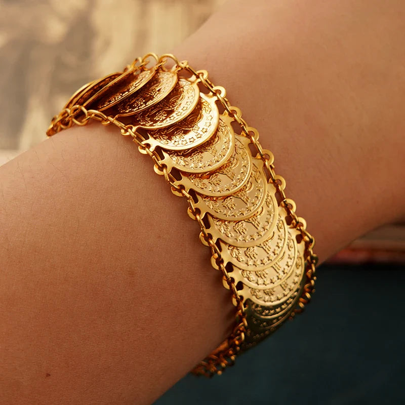 Pulseira Banhada a Ouro com Moeda Turca para Mulheres