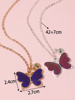 2Pcs/Set Cartoon Cat Butterfly Turtle Temperature-Sensitive Color Changing Pendants Girl Children's Friendship Gift Necklace
