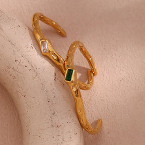 Pulseira Elegante de Zircônia Verde Banhada a Ouro