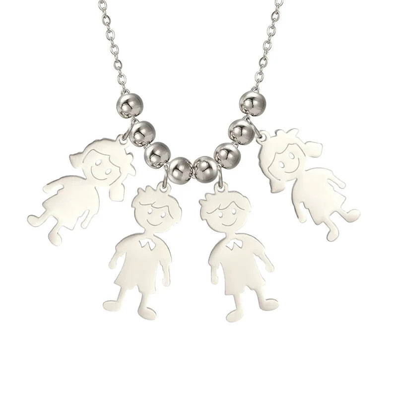 Stainless Steel Necklace Boy Girl Kids Pendant Necklace for Women Men Beads Chain Choker Family Jewelry Gift collares aesthethic