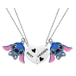 Cute Cartoon Stitch Couple Necklace Stainless Steel Heart Pendant Neck Chain Lovers Best Friends Jewelry Gift