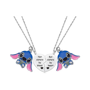 Cute Cartoon Stitch Couple Necklace Stainless Steel Heart Pendant Neck Chain Lovers Best Friends Jewelry Gift