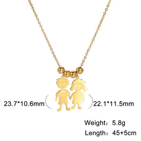 Stainless Steel Necklace Boy Girl Kids Pendant Necklace for Women Men Beads Chain Choker Family Jewelry Gift collares aesthethic