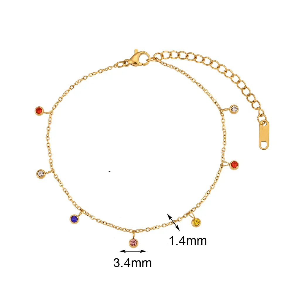 Tornozeleira Elegante com Zircônias Coloridas