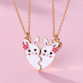 Cute Animal Magnet Necklaces for Women Girls Kawaii Best Friends Cat Rabbit Animal Pendant Chain BFF Friendship Jewelry Gifts