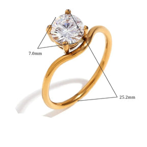 Anel Minimalista com Zircônia e Banho de Ouro 18k