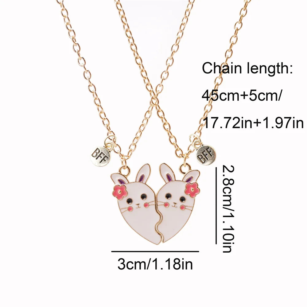 2 Pcs/Set Magnetism Best Friends Pendant Necklace for Women Rabbit Lover Broken Heart Clavicle Chain BFF Best Friends Jewelry