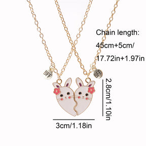 2 Pcs/Set Magnetism Best Friends Pendant Necklace for Women Rabbit Lover Broken Heart Clavicle Chain BFF Best Friends Jewelry