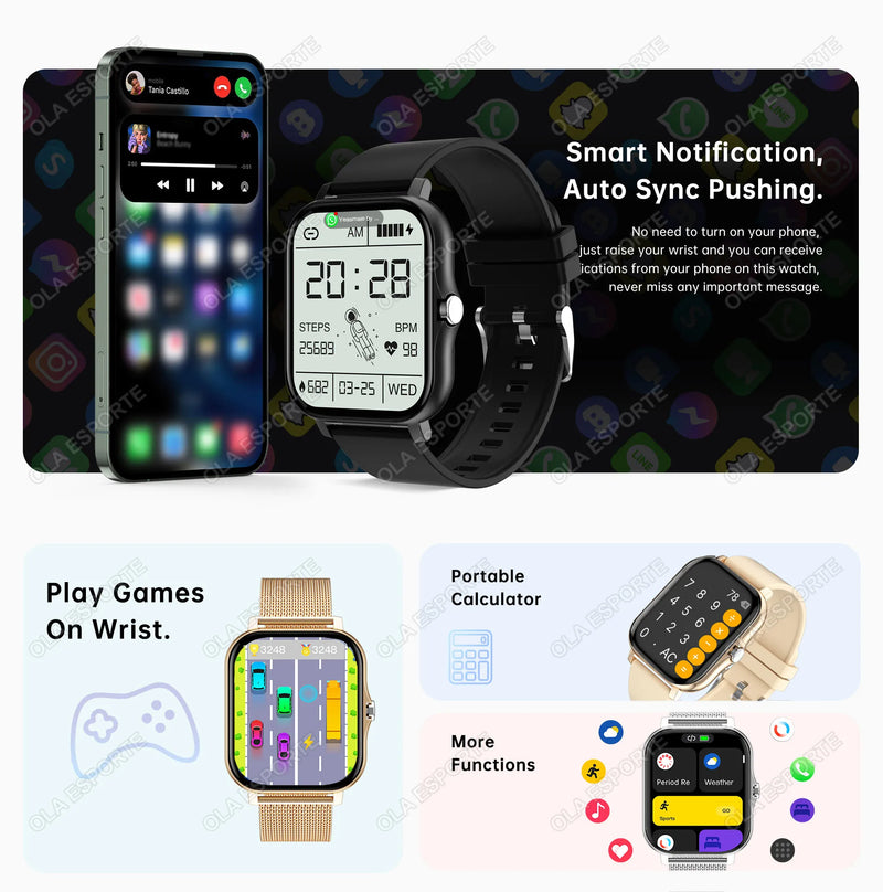 Relógio inteligente para homens mulheres presente 1.69 Polegada ilha inteligente lembrete de mensagem esporte fitness smartwatch bt chamada digital smarthwhatch 2024