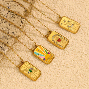 Colar Pingente Tarot Retangular em Aço Inoxidável 18K