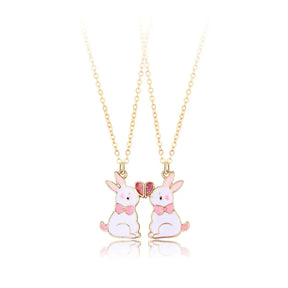 Cute Animal Magnet Necklaces for Women Girls Kawaii Best Friends Cat Rabbit Animal Pendant Chain BFF Friendship Jewelry Gifts