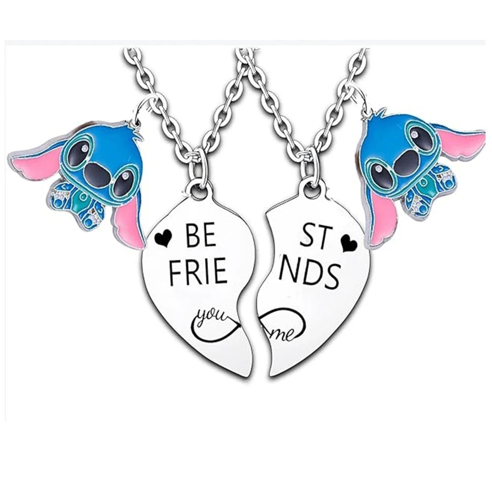Disney Lilo & Stitch Necklace Stainless Steel Best Friends  Heart Matching Necklace Pendant Eternity Necklace For Good Friend