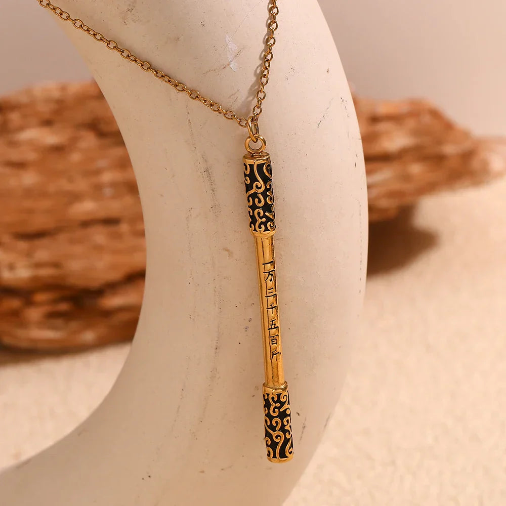 Colar Pingente Wu Kong Dourado em Aço Inoxidável 18K