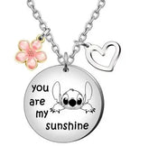 Cute Cartoon Stitch Couple Necklace Stainless Steel Heart Pendant Neck Chain Lovers Best Friends Jewelry Gift