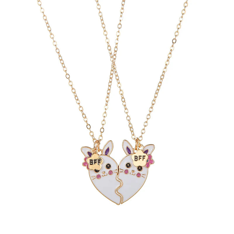 2Pcs/set Brand New Cute Rabbit Pendant Chain Best Friends Necklace BFF Friendship Jewelry Gift for Girls