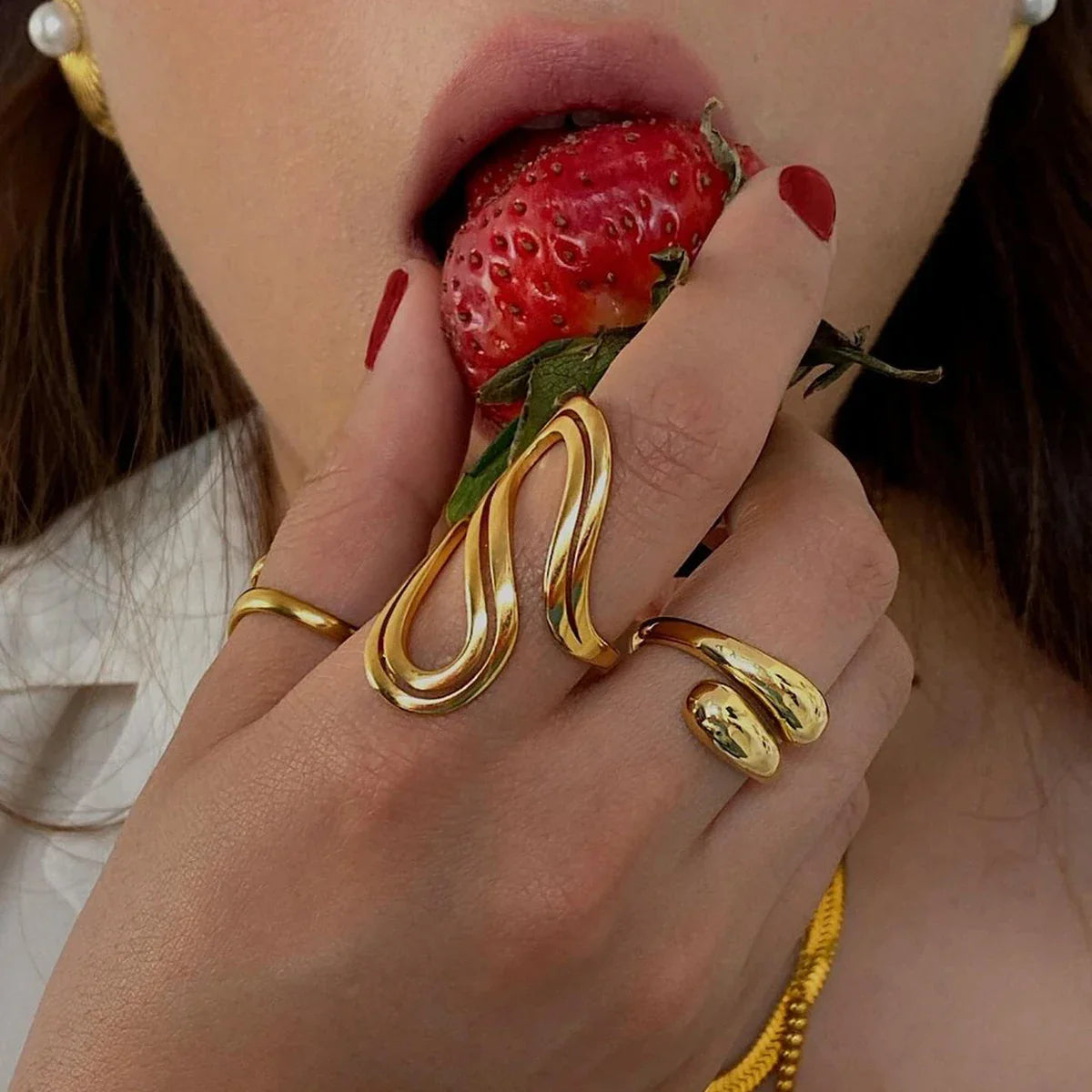 Anel Elegante S Duplo Banhado a Ouro 18K para Mulheres