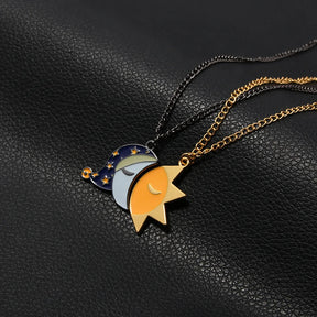 2pcs Couple Sun and Moon Splicing Necklace Good Night Expression Pendant Necklace Valentine's for Men Women Jewelry Accessories