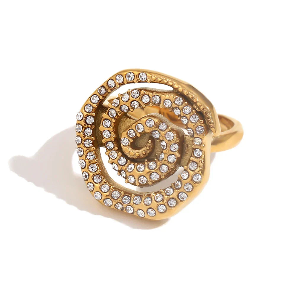 Anel Espiral Elegante com Zircônias
