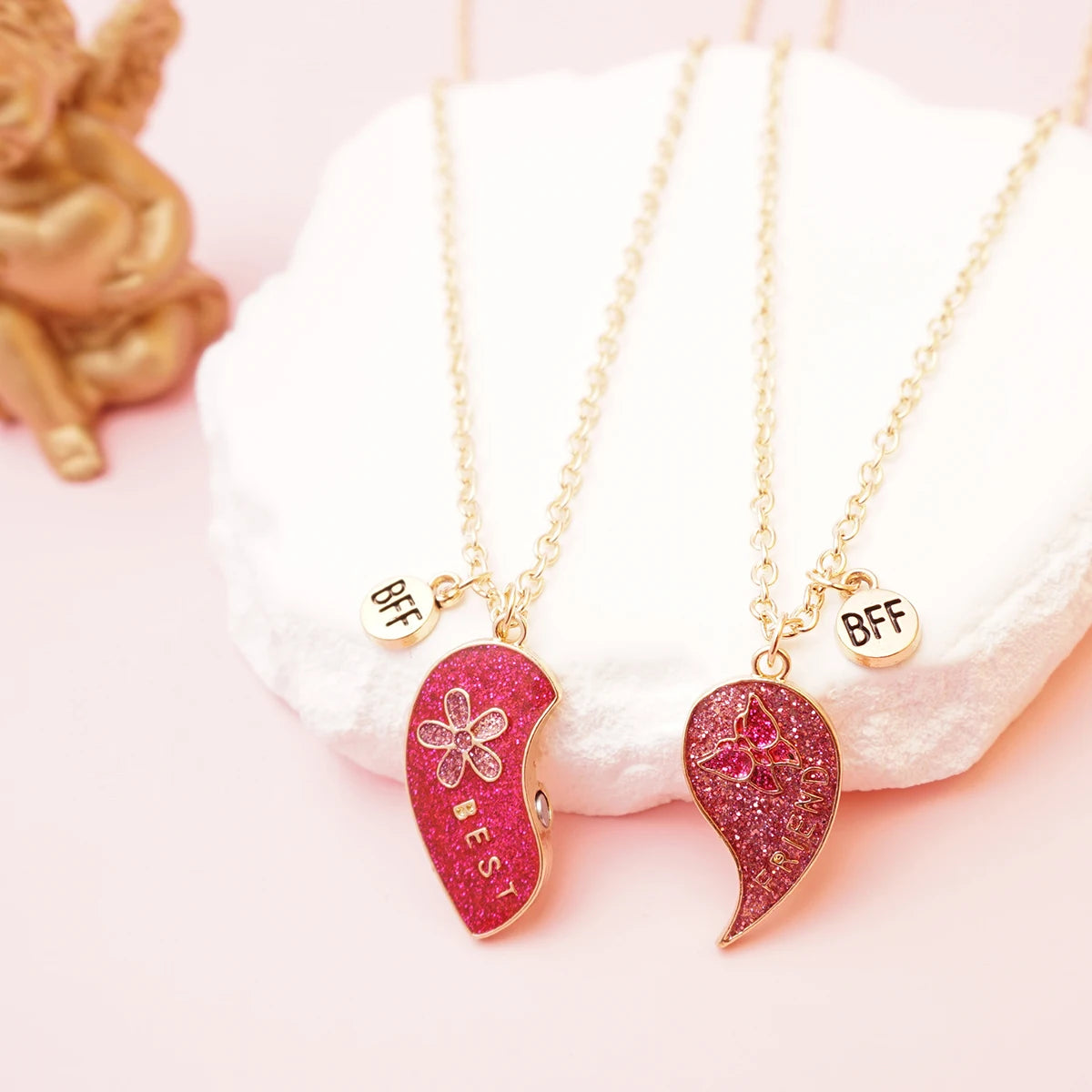 2 Pcs/Set Magnetism Best Friends Pendant Necklace for Women Cute Butterfly Flower Broken Heart Clavicle Chain BFF Best Friends