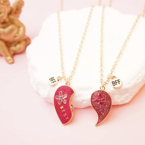 2 Pcs/Set Magnetism Best Friends Pendant Necklace for Women Cute Butterfly Flower Broken Heart Clavicle Chain BFF Best Friends