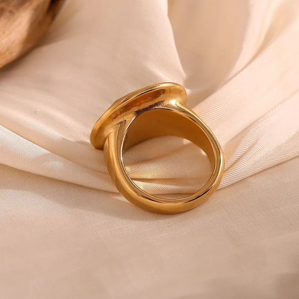 Anel Oval de Zircônia Verde em Aço Inoxidável 18k
